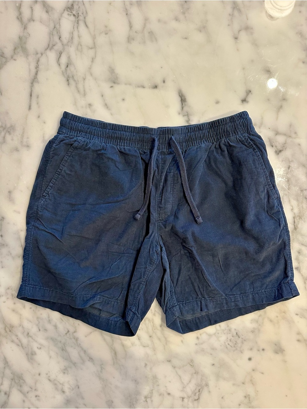 Men's Corduroy Drawstring Navy Blue Shorts - Size Medium